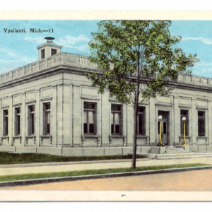 Original postcard drawing of 229 W Michigan Avenue as post office