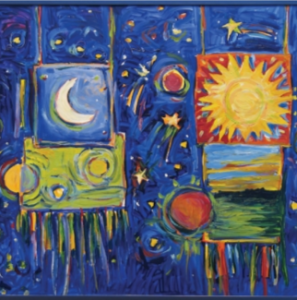 painting of sun, moon, and planets