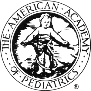 Black & White logo that shows a young child and the words The American Academy of Pediatrics