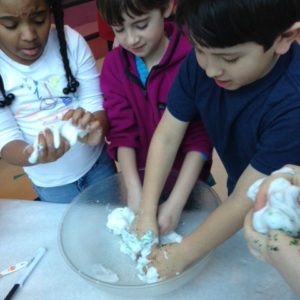 kids making green slime