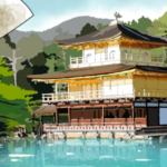 Person looks at Japanese-style home on shoreline