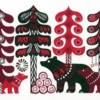 Finnish folk art featuring trees and bears