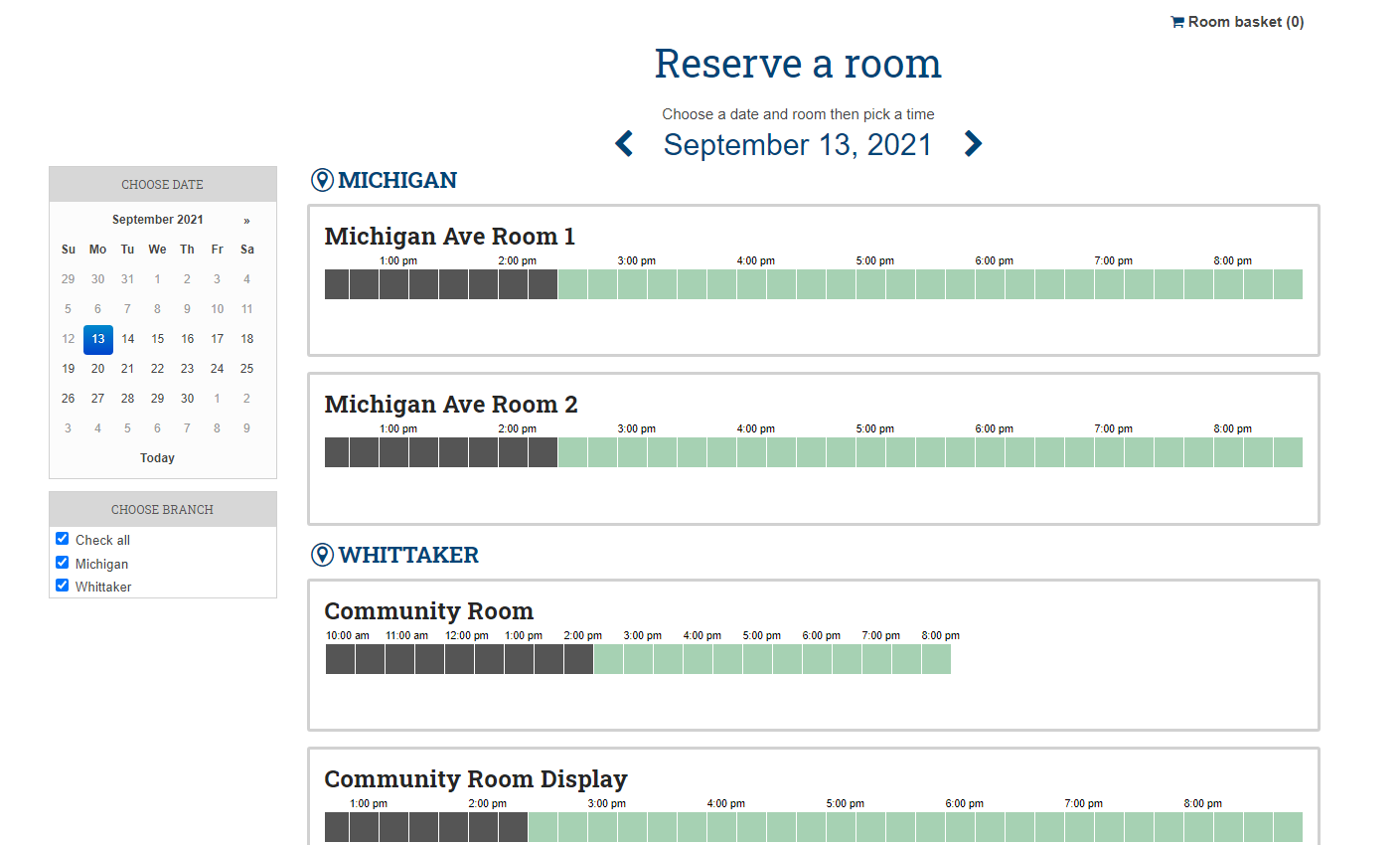 Screenshot of new room reservation website
