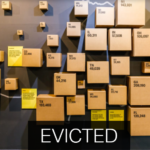 from the Evicted Exhibit. It shows a map of the United States and lists the number of evictions. The data is not discernible from the image.