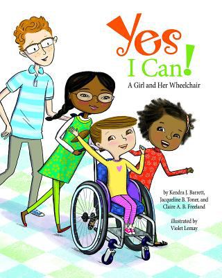 Yes I Can: A Girl and Her WheelChair. A girl is pushed in her wheelchair by a friend while 2 others walk beside her.