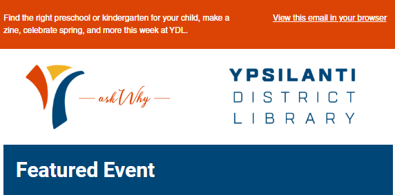 Screenshot of The Loop, the Ypsi Library's eNewletter